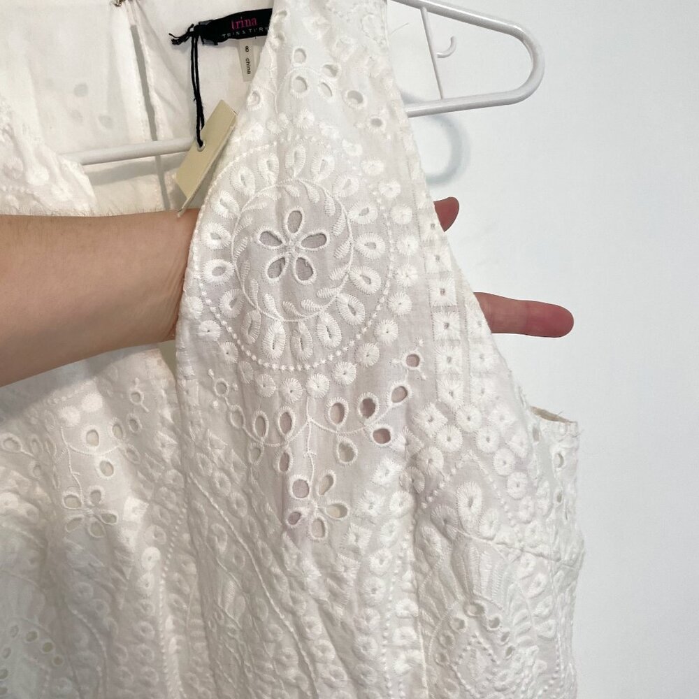 NEW NWT TRINA TRINA TURK Scallop Hem Eyelet Cropped Jumpsuit Cream Ivory ?? Boho - Picture 6 of 16